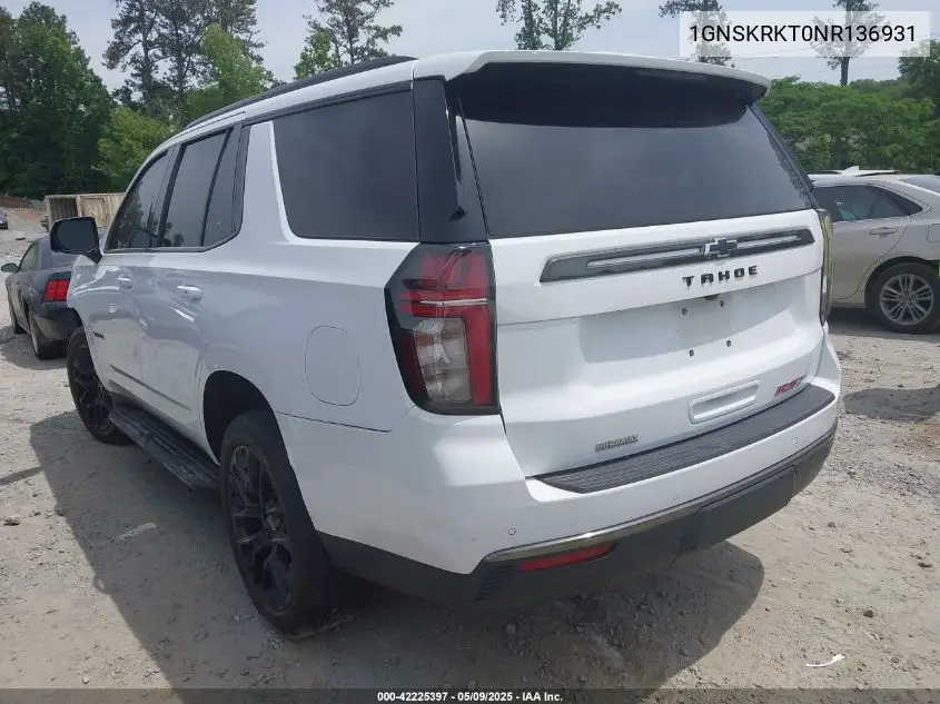 2022 Chevrolet Tahoe 4Wd Rst VIN: 1GNSKRKT0NR136931 Lot: 42225397