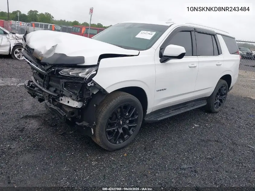 2022 Chevrolet Tahoe 4Wd Lt VIN: 1GNSKNKD8NR243484 Lot: 42327568