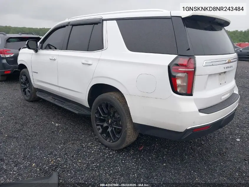 2022 Chevrolet Tahoe 4Wd Lt VIN: 1GNSKNKD8NR243484 Lot: 42327568