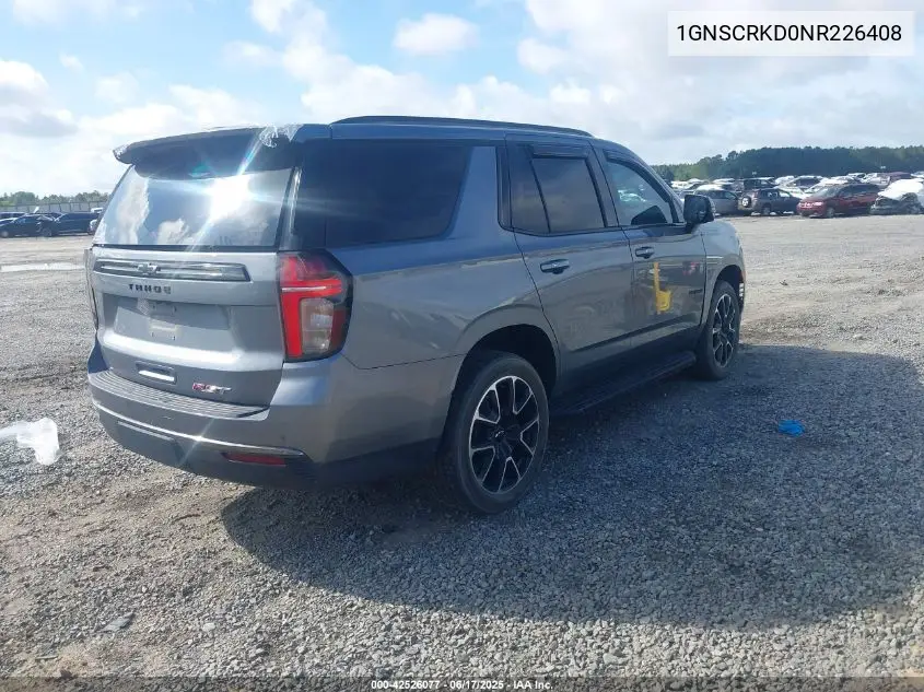 2022 Chevrolet Tahoe 2Wd Rst VIN: 1GNSCRKD0NR226408 Lot: 42526077