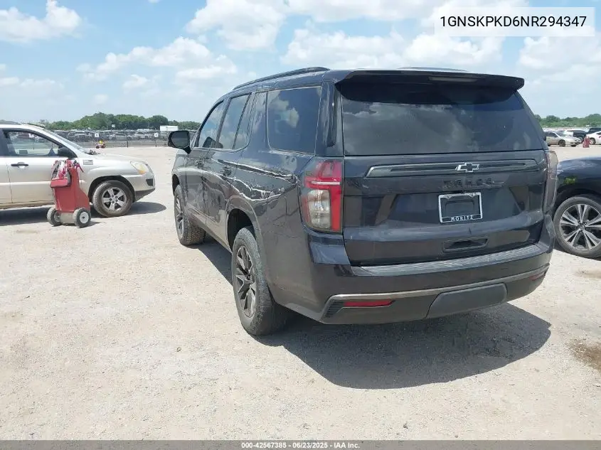 2022 Chevrolet Tahoe K1500 Z71 VIN: 1GNSKPKD6NR294347 Lot: 42567385