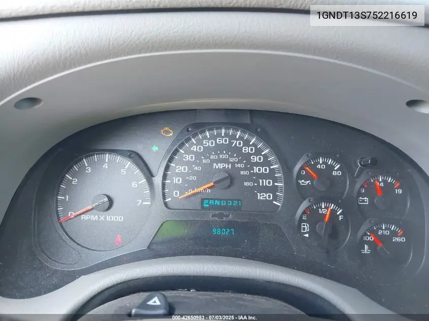 2005 Chevrolet Trailblazer Ls VIN: 1GNDT13S752216619 Lot: 42650953