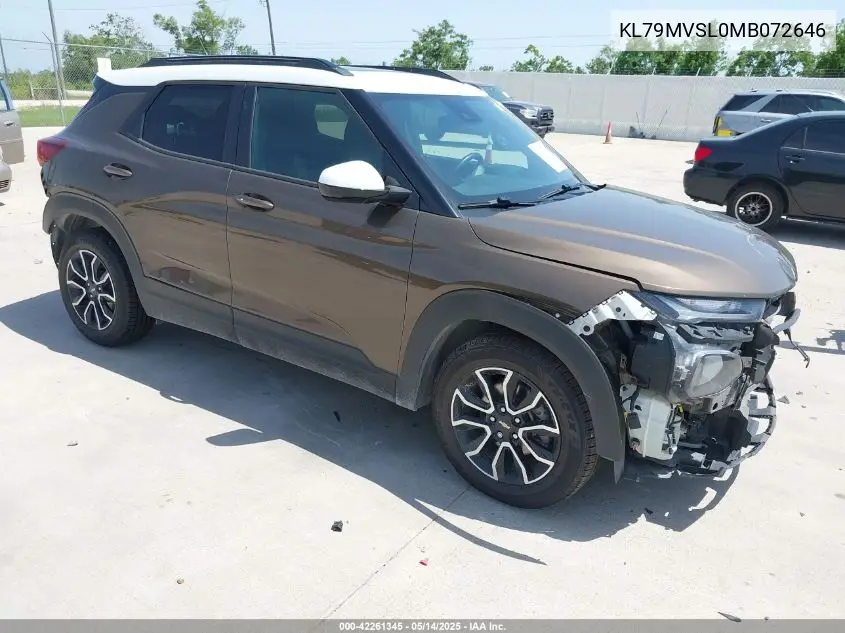 2021 Chevrolet Trailblazer Fwd Activ VIN: KL79MVSL0MB072646 Lot: 42261345