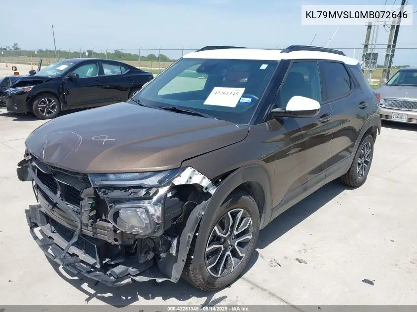 2021 Chevrolet Trailblazer Fwd Activ VIN: KL79MVSL0MB072646 Lot: 42261345