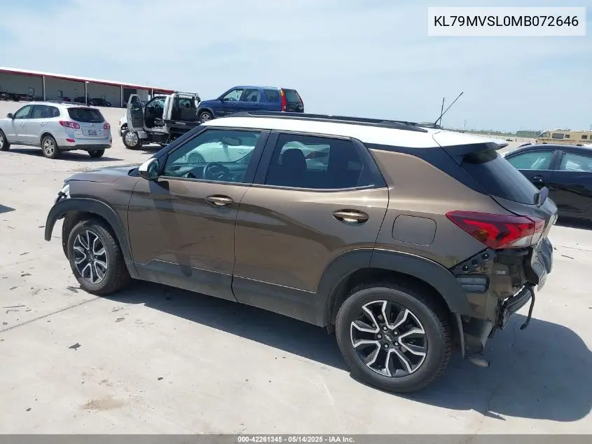 2021 Chevrolet Trailblazer Fwd Activ VIN: KL79MVSL0MB072646 Lot: 42261345