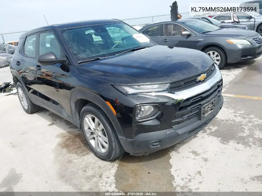 2021 Chevrolet Trailblazer Fwd Ls VIN: KL79MMS26MB173594 Lot: 42598984