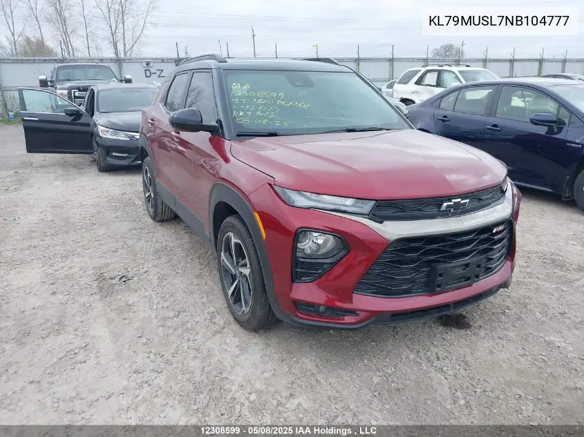 2022 Chevrolet Trailblazer Rs VIN: KL79MUSL7NB104777 Lot: 12308599