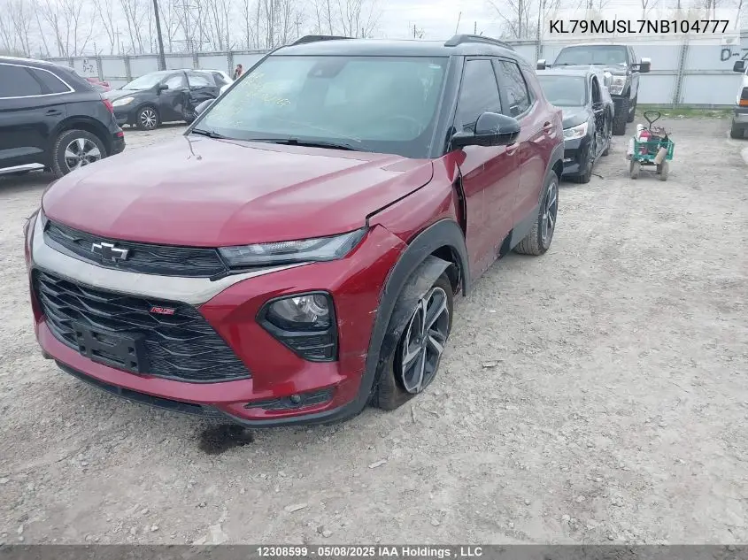 2022 Chevrolet Trailblazer Rs VIN: KL79MUSL7NB104777 Lot: 12308599