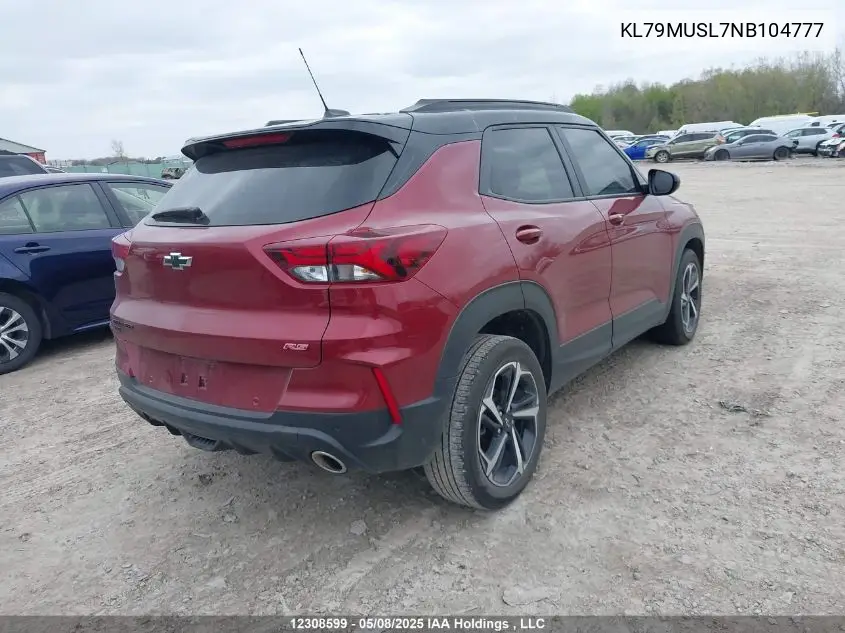 2022 Chevrolet Trailblazer Rs VIN: KL79MUSL7NB104777 Lot: 12308599