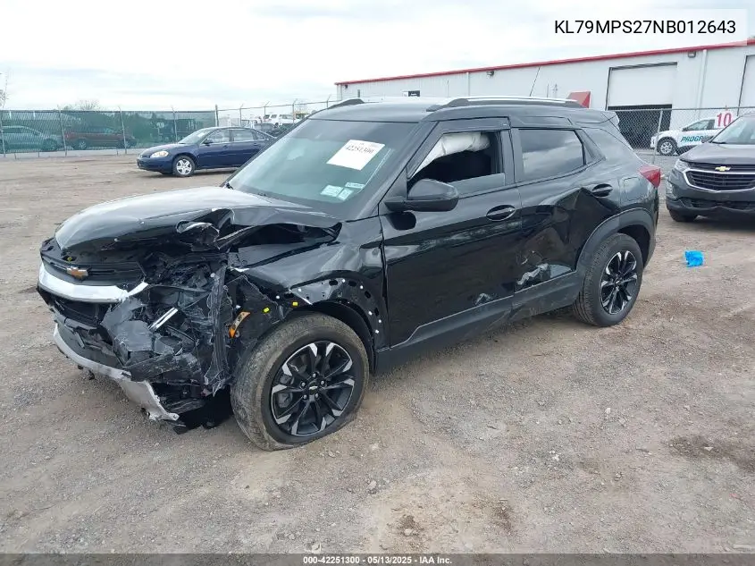 2022 Chevrolet Trailblazer Fwd Lt VIN: KL79MPS27NB012643 Lot: 42251300