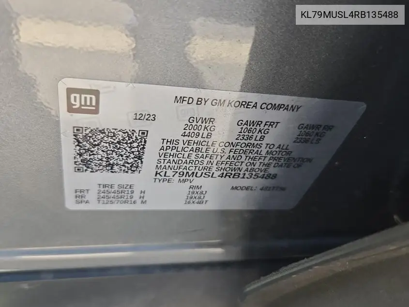 2024 Chevrolet Trailblazer Awd Rs VIN: KL79MUSL4RB135488 Lot: 42796451