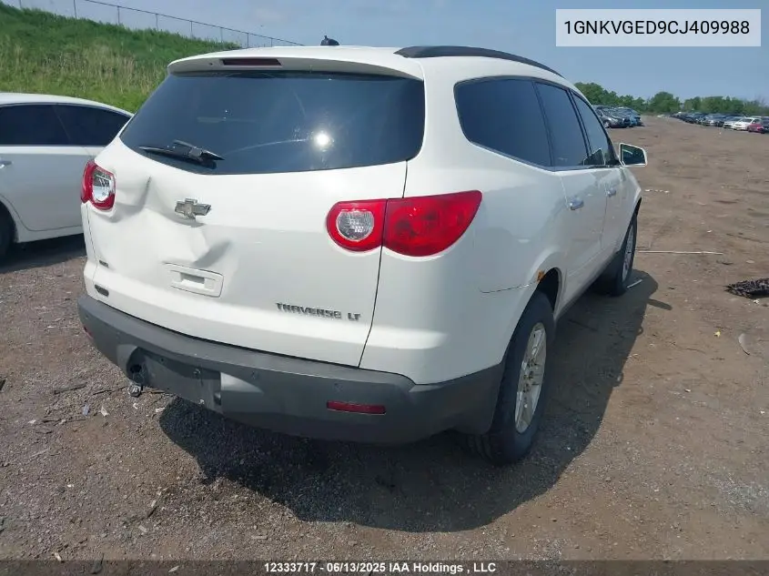 2012 Chevrolet Traverse 1Lt/2Lt VIN: 1GNKVGED9CJ409988 Lot: 12333717
