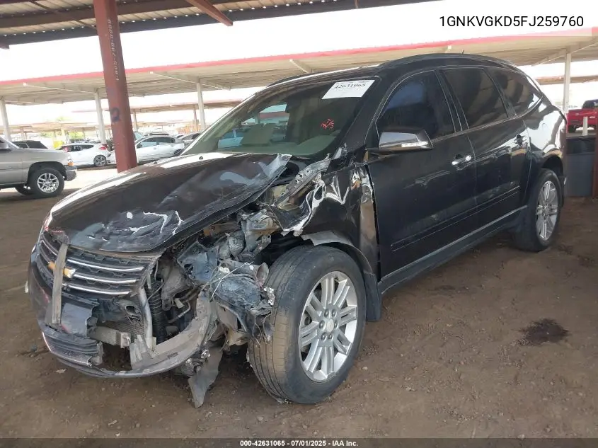 2015 Chevrolet Traverse 1Lt VIN: 1GNKVGKD5FJ259760 Lot: 42631065