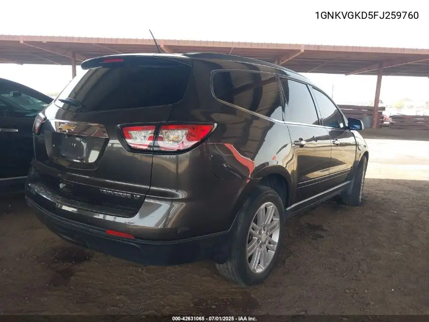 2015 Chevrolet Traverse 1Lt VIN: 1GNKVGKD5FJ259760 Lot: 42631065