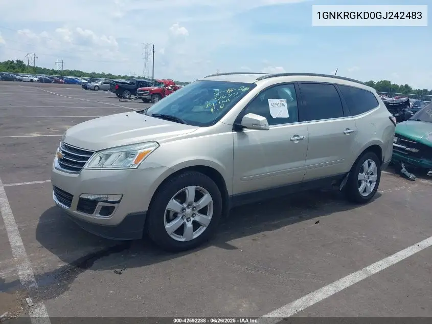 2016 Chevrolet Traverse 1Lt VIN: 1GNKRGKD0GJ242483 Lot: 42592288