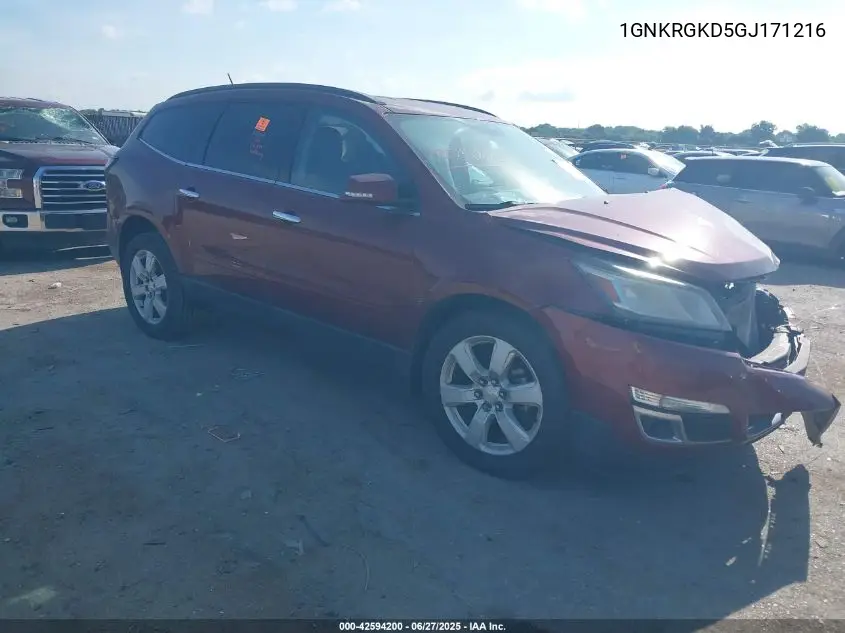 2016 Chevrolet Traverse 1Lt VIN: 1GNKRGKD5GJ171216 Lot: 42594200