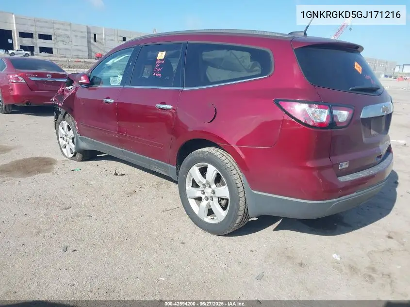 2016 Chevrolet Traverse 1Lt VIN: 1GNKRGKD5GJ171216 Lot: 42594200