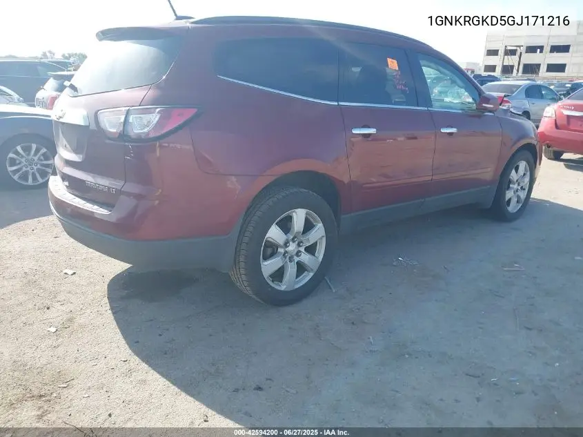 2016 Chevrolet Traverse 1Lt VIN: 1GNKRGKD5GJ171216 Lot: 42594200