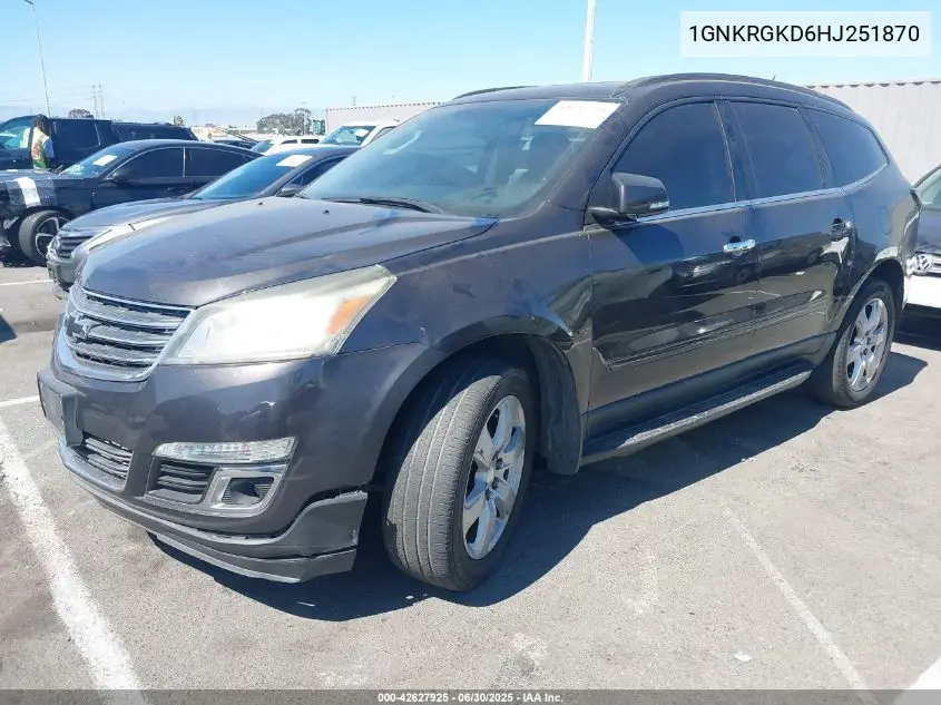 2017 Chevrolet Traverse 1Lt VIN: 1GNKRGKD6HJ251870 Lot: 42627925