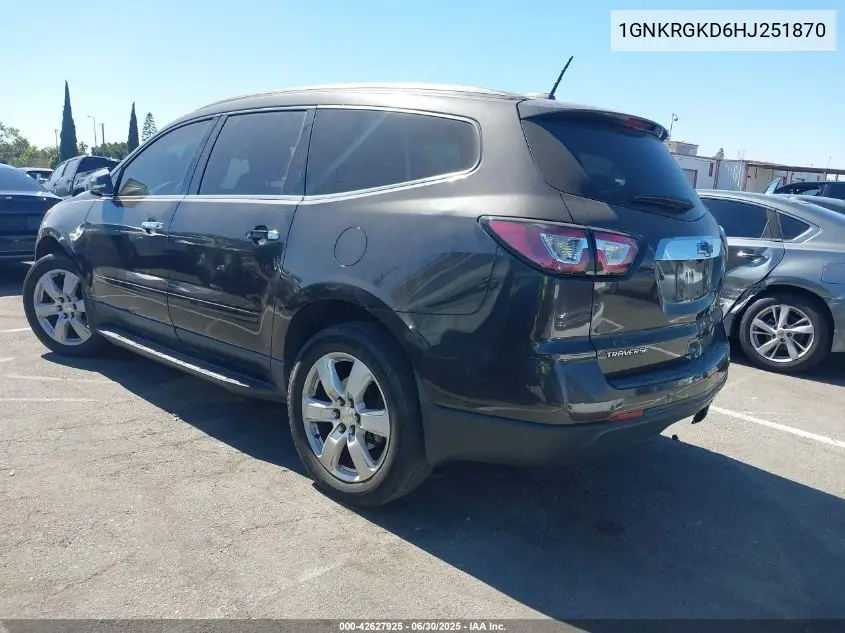 2017 Chevrolet Traverse 1Lt VIN: 1GNKRGKD6HJ251870 Lot: 42627925