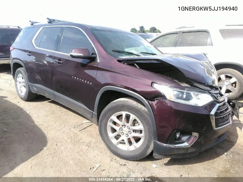 2018 Chevrolet Traverse 1Lt VIN: 1GNERGKW5JJ194940 Lot: 33454364