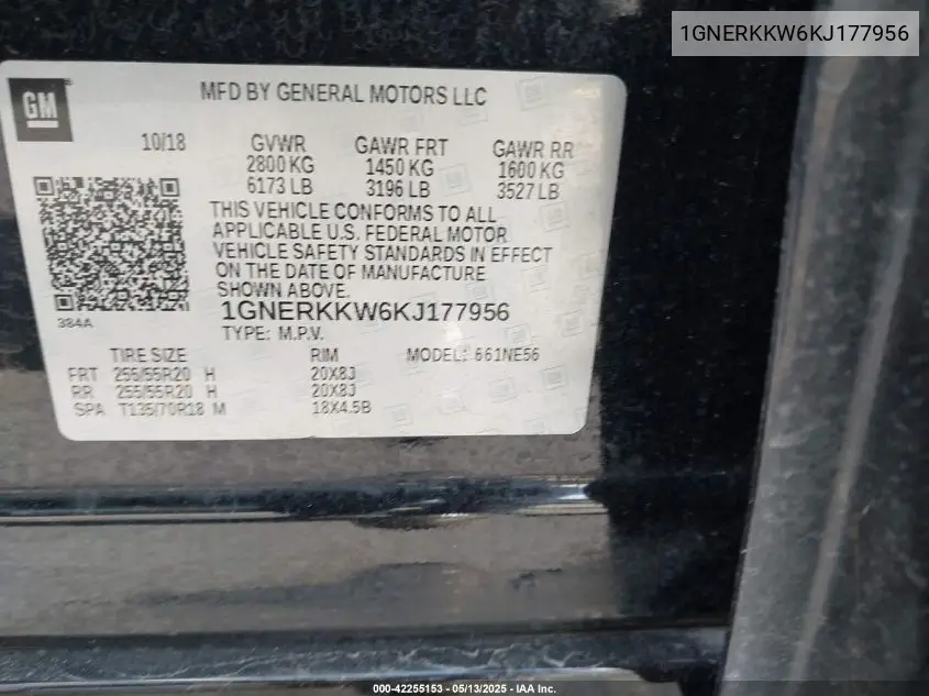 2019 Chevrolet Traverse Premier VIN: 1GNERKKW6KJ177956 Lot: 42255153