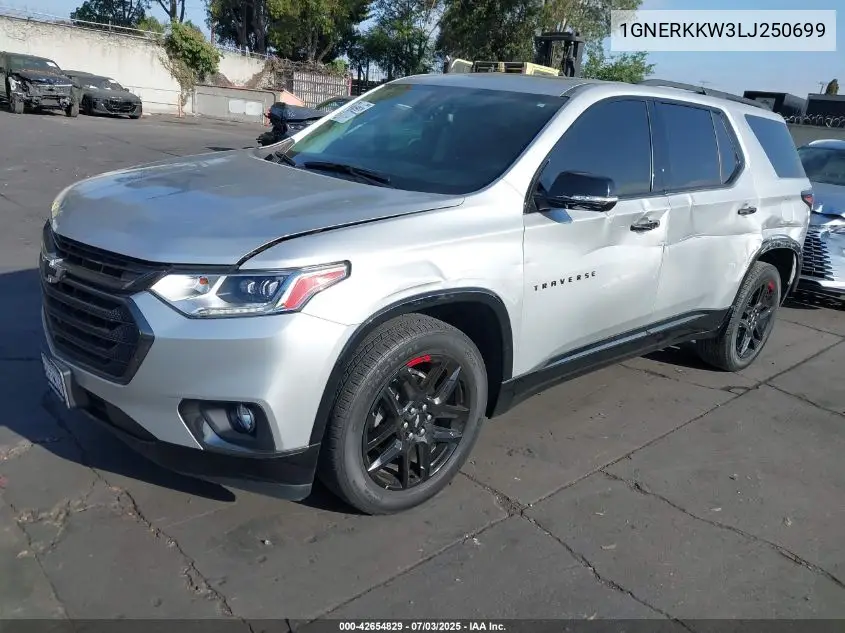 2020 Chevrolet Traverse Fwd Premier VIN: 1GNERKKW3LJ250699 Lot: 42654829