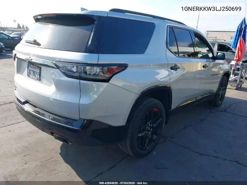 2020 Chevrolet Traverse Fwd Premier VIN: 1GNERKKW3LJ250699 Lot: 42654829