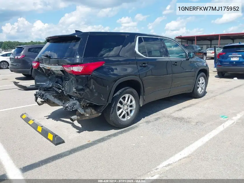 2021 Chevrolet Traverse Ls VIN: 1GNERFKW7MJ175952 Lot: 42615213