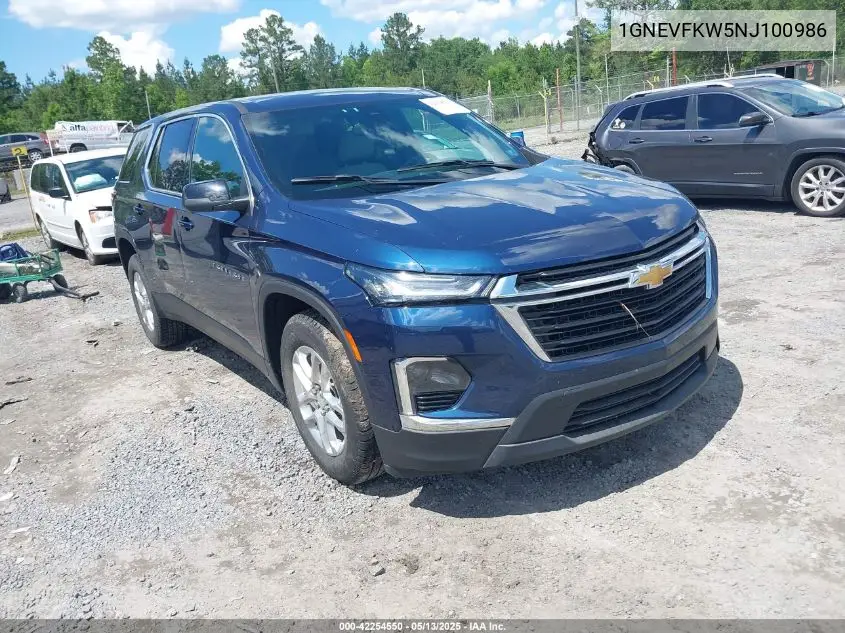 2022 Chevrolet Traverse Awd Ls VIN: 1GNEVFKW5NJ100986 Lot: 42254550