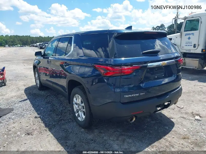2022 Chevrolet Traverse Awd Ls VIN: 1GNEVFKW5NJ100986 Lot: 42254550