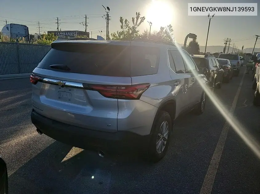 2022 Chevrolet Traverse Lt VIN: 1GNEVGKW8NJ139593 Lot: 42620034
