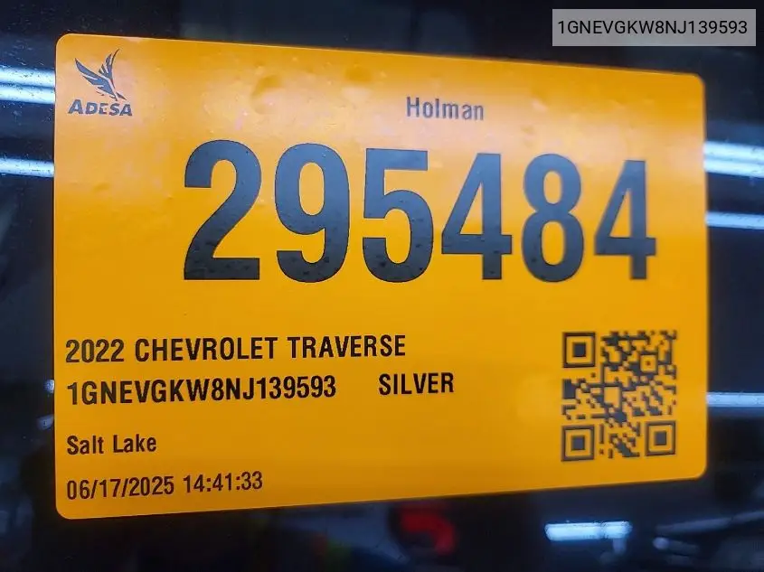 2022 Chevrolet Traverse Lt VIN: 1GNEVGKW8NJ139593 Lot: 42620034