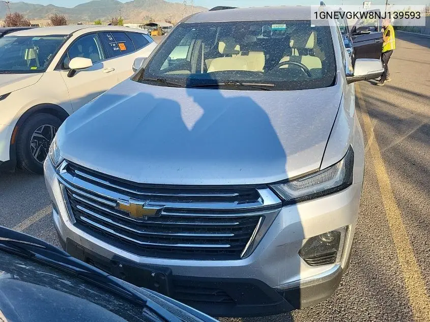 2022 Chevrolet Traverse Lt VIN: 1GNEVGKW8NJ139593 Lot: 42620034