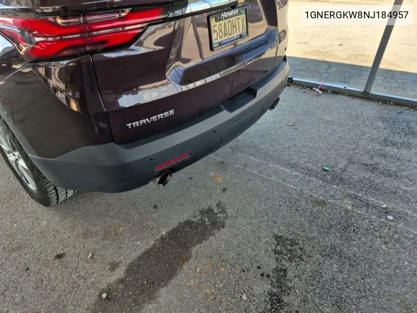 2022 Chevrolet Traverse Lt VIN: 1GNERGKW8NJ184957 Lot: 42621025