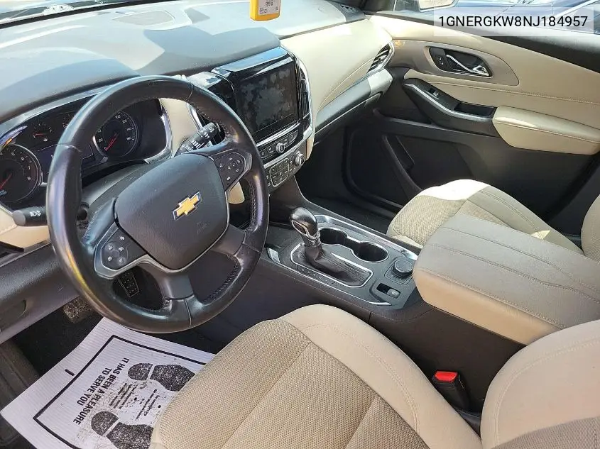 2022 Chevrolet Traverse Lt VIN: 1GNERGKW8NJ184957 Lot: 42621025