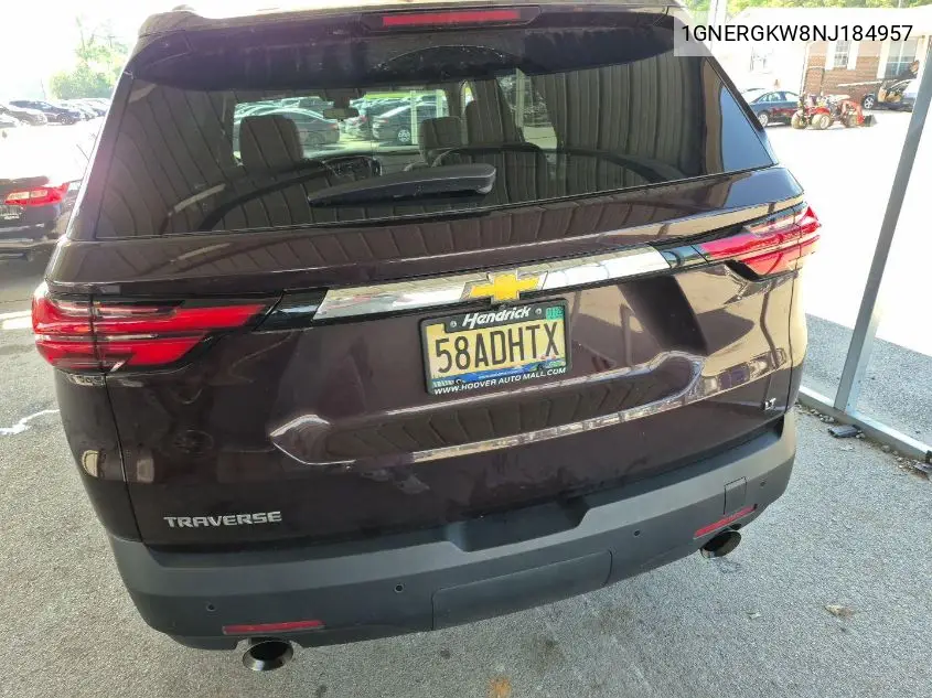 2022 Chevrolet Traverse Lt VIN: 1GNERGKW8NJ184957 Lot: 42621025