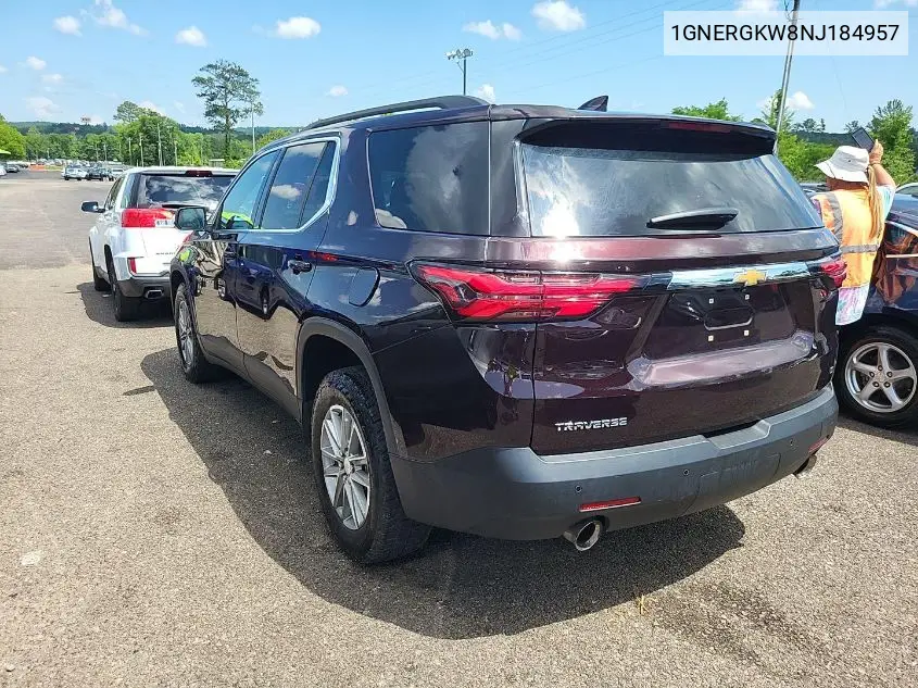 2022 Chevrolet Traverse Lt VIN: 1GNERGKW8NJ184957 Lot: 42621025