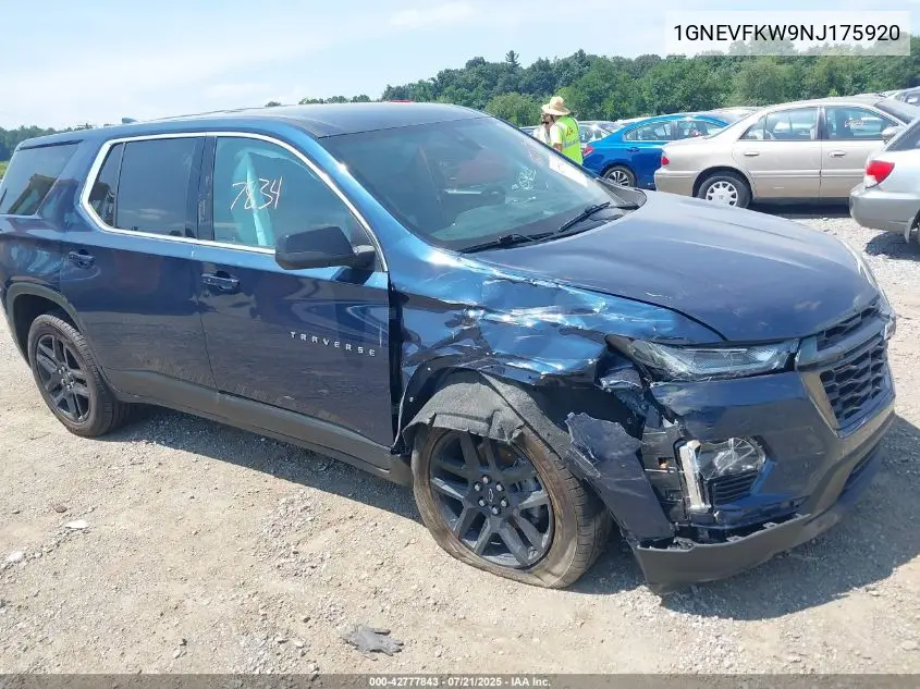 2022 Chevrolet Traverse Awd Ls VIN: 1GNEVFKW9NJ175920 Lot: 42777843