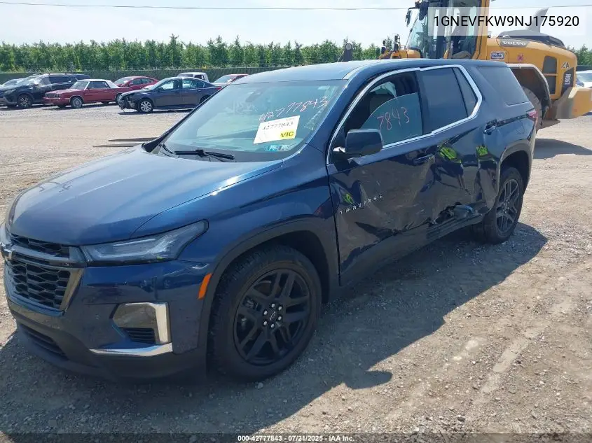 2022 Chevrolet Traverse Awd Ls VIN: 1GNEVFKW9NJ175920 Lot: 42777843