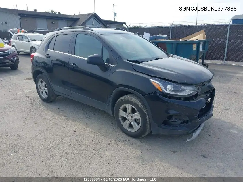 2019 Chevrolet Trax 1Lt VIN: 3GNCJLSB0KL377838 Lot: 12339881