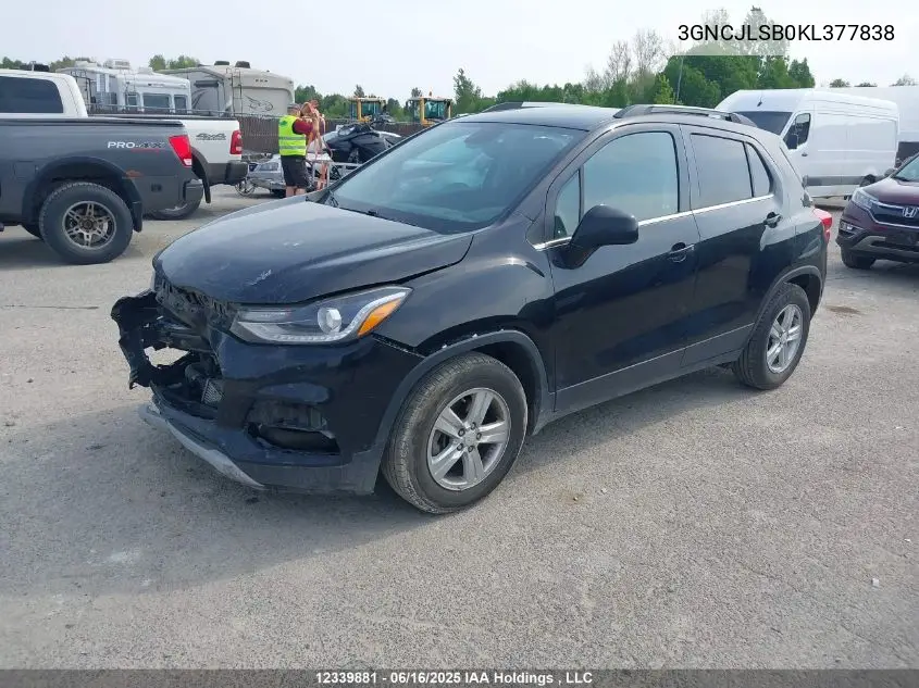 2019 Chevrolet Trax 1Lt VIN: 3GNCJLSB0KL377838 Lot: 12339881