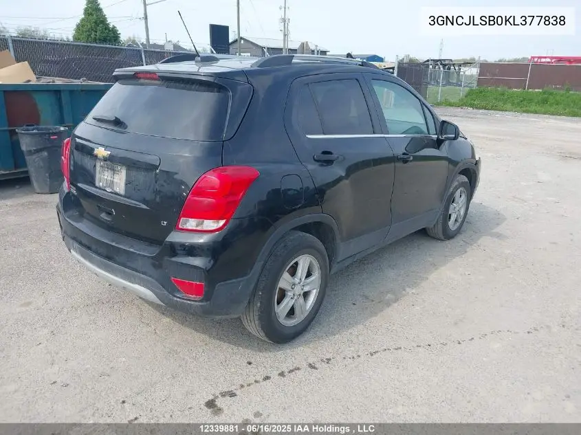 2019 Chevrolet Trax 1Lt VIN: 3GNCJLSB0KL377838 Lot: 12339881