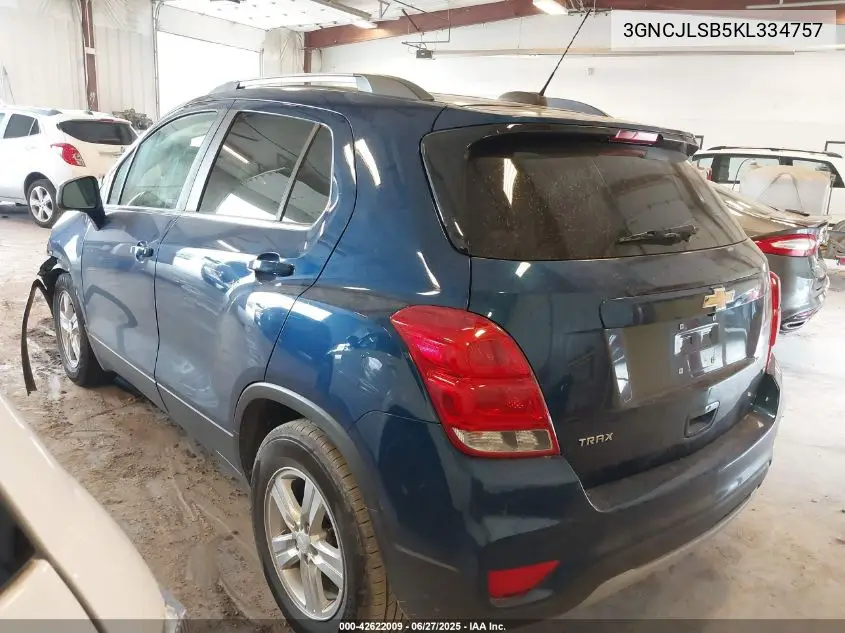 2019 Chevrolet Trax Lt VIN: 3GNCJLSB5KL334757 Lot: 42622009