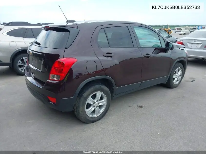 kl7cjksb0lb352733 KL7CJKSB0LB352733 2020 Chevrolet Trax Fwd Ls