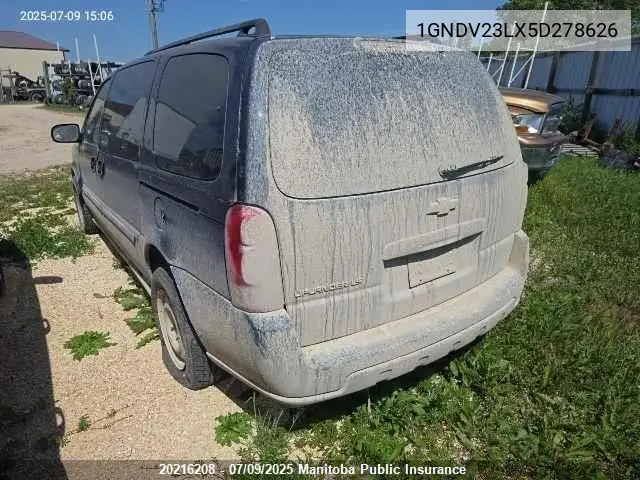 2005 Chevrolet Uplander Ls VIN: 1GNDV23LX5D278626 Lot: 20216208