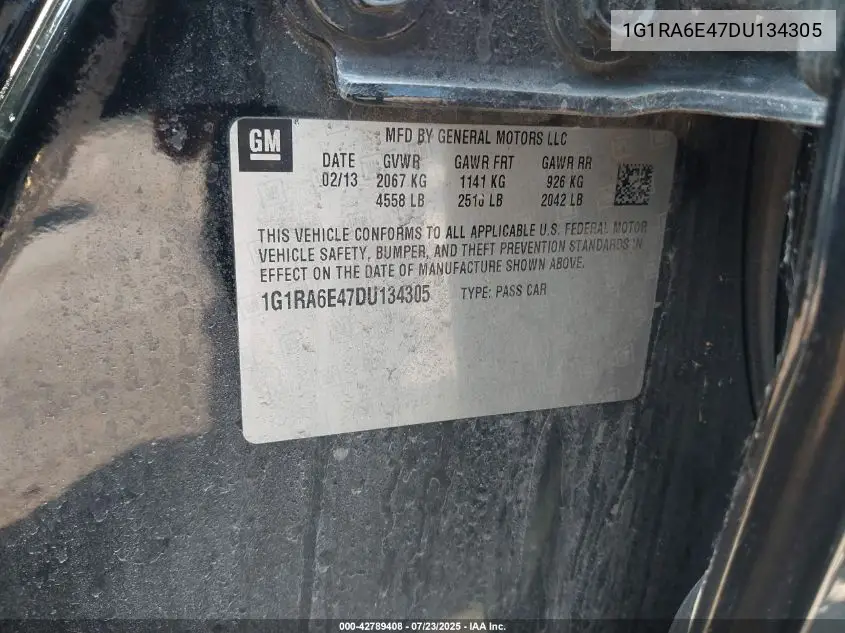 2013 Chevrolet Volt VIN: 1G1RA6E47DU134305 Lot: 42789408