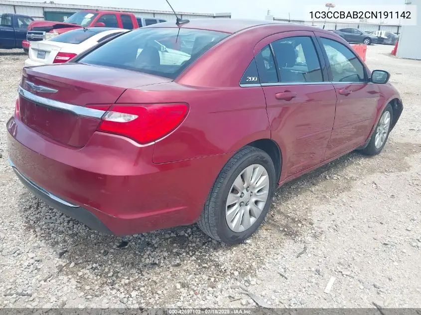 2012 Chrysler 200 Lx VIN: 1C3CCBAB2CN191142 Lot: 42697102