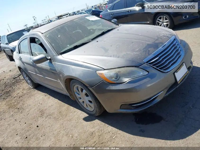 2012 Chrysler 200 Lx VIN: 1C3CCBAB6CN203700 Lot: 42769249