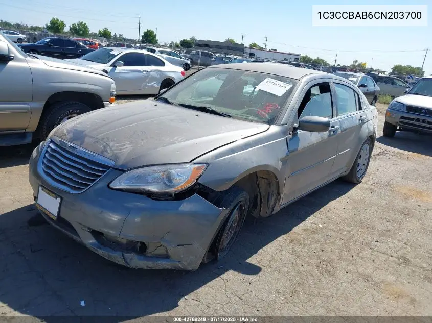 2012 Chrysler 200 Lx VIN: 1C3CCBAB6CN203700 Lot: 42769249